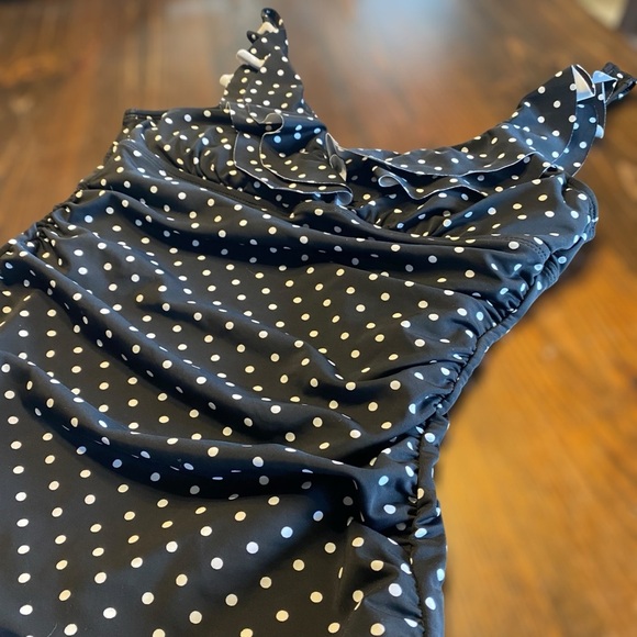 Ralph Lauren Black White Polka Dot Ruffle Tankini SLIMMING Top&black bottom-SZ-8 - Picture 5 of 12